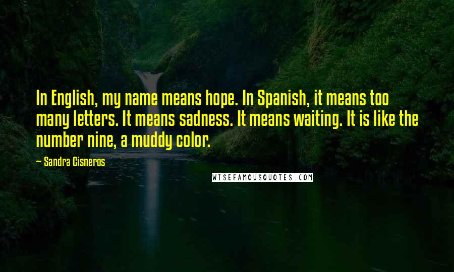 Sandra Cisneros Quotes: In English, my name means hope. In Spanish, it means too many letters. It means sadness. It means waiting. It is like the number nine, a muddy color.