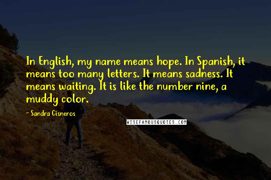 Sandra Cisneros Quotes: In English, my name means hope. In Spanish, it means too many letters. It means sadness. It means waiting. It is like the number nine, a muddy color.