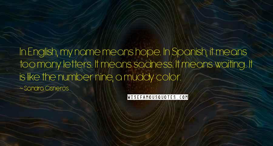 Sandra Cisneros Quotes: In English, my name means hope. In Spanish, it means too many letters. It means sadness. It means waiting. It is like the number nine, a muddy color.