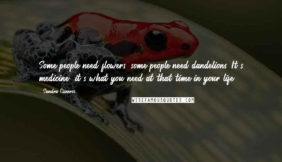 Sandra Cisneros Quotes: Some people need flowers, some people need dandelions. It's medicine, it's what you need at that time in your life.