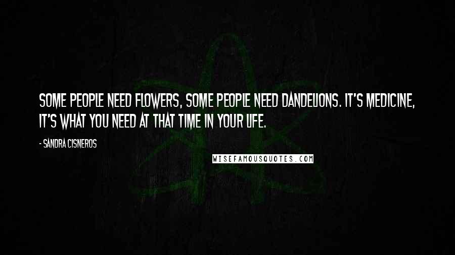 Sandra Cisneros Quotes: Some people need flowers, some people need dandelions. It's medicine, it's what you need at that time in your life.