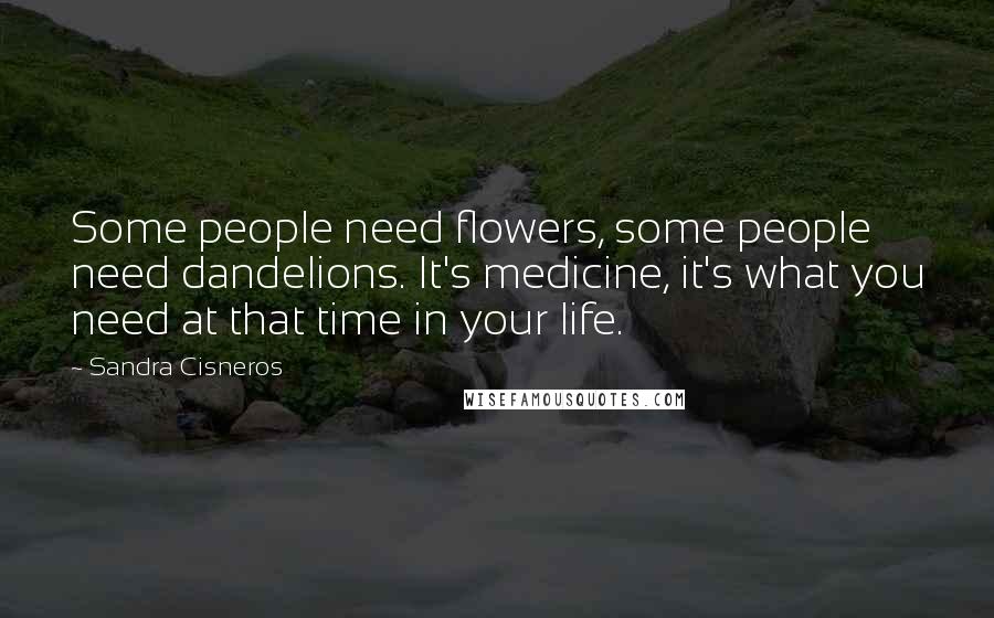 Sandra Cisneros Quotes: Some people need flowers, some people need dandelions. It's medicine, it's what you need at that time in your life.