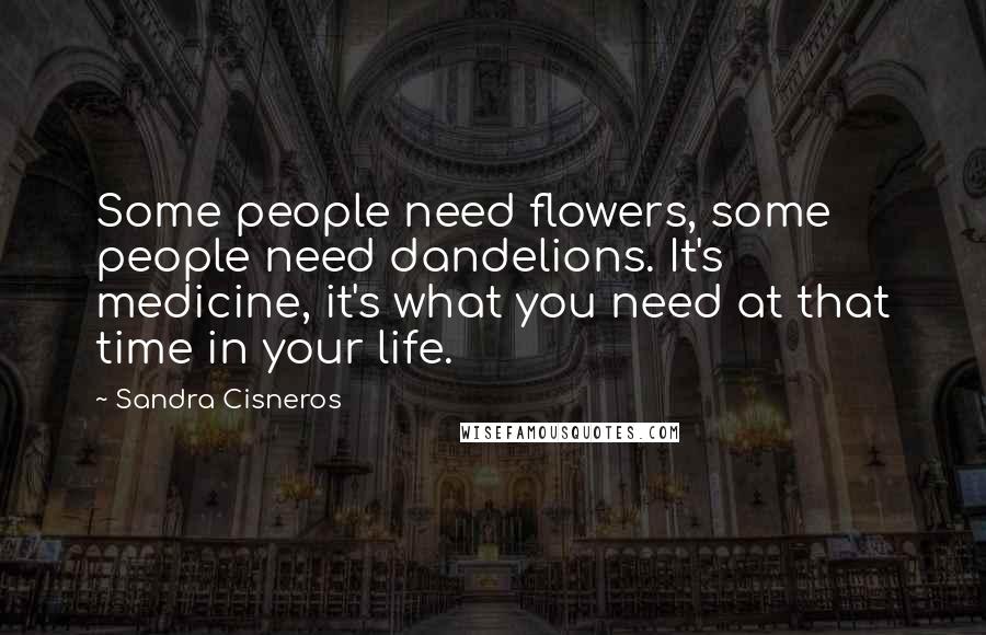 Sandra Cisneros Quotes: Some people need flowers, some people need dandelions. It's medicine, it's what you need at that time in your life.
