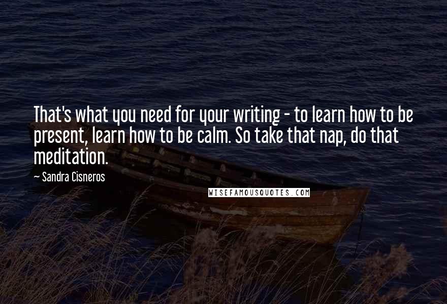 Sandra Cisneros Quotes: That's what you need for your writing - to learn how to be present, learn how to be calm. So take that nap, do that meditation.