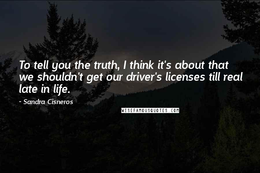 Sandra Cisneros Quotes: To tell you the truth, I think it's about that we shouldn't get our driver's licenses till real late in life.