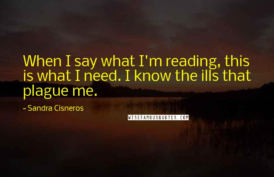 Sandra Cisneros Quotes: When I say what I'm reading, this is what I need. I know the ills that plague me.