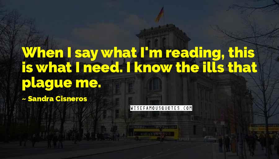 Sandra Cisneros Quotes: When I say what I'm reading, this is what I need. I know the ills that plague me.