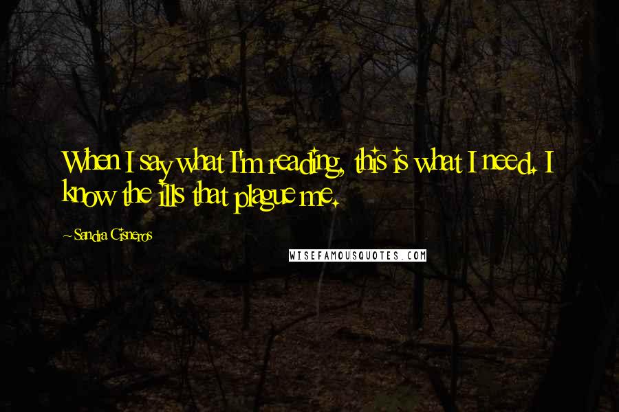 Sandra Cisneros Quotes: When I say what I'm reading, this is what I need. I know the ills that plague me.