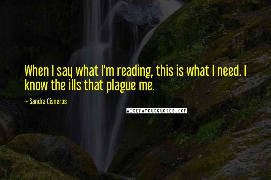 Sandra Cisneros Quotes: When I say what I'm reading, this is what I need. I know the ills that plague me.