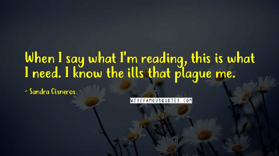 Sandra Cisneros Quotes: When I say what I'm reading, this is what I need. I know the ills that plague me.