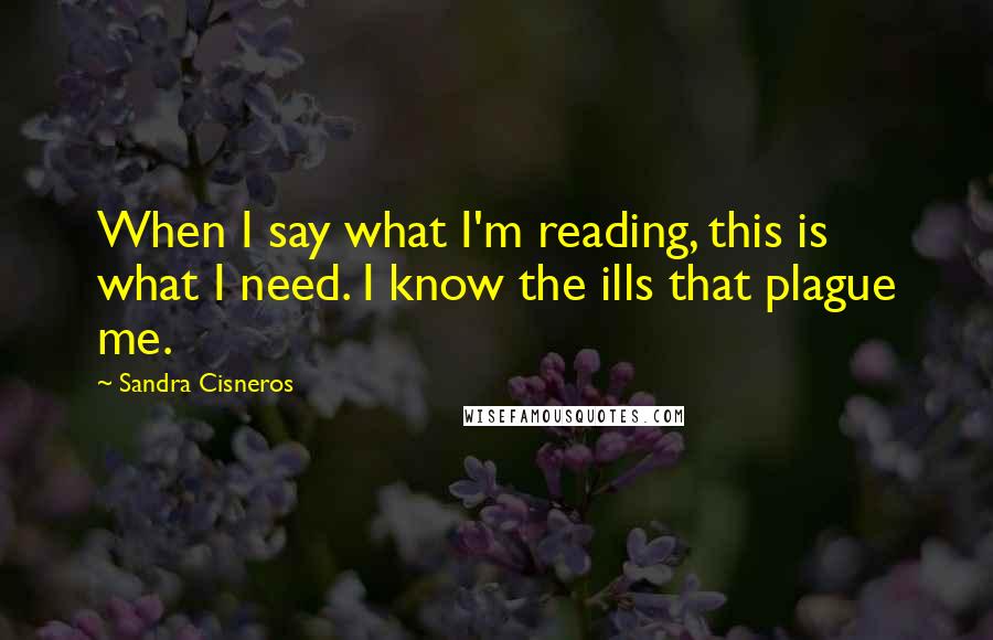 Sandra Cisneros Quotes: When I say what I'm reading, this is what I need. I know the ills that plague me.