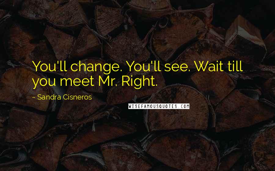 Sandra Cisneros Quotes: You'll change. You'll see. Wait till you meet Mr. Right.