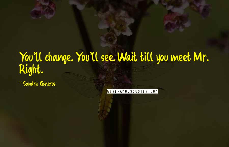 Sandra Cisneros Quotes: You'll change. You'll see. Wait till you meet Mr. Right.