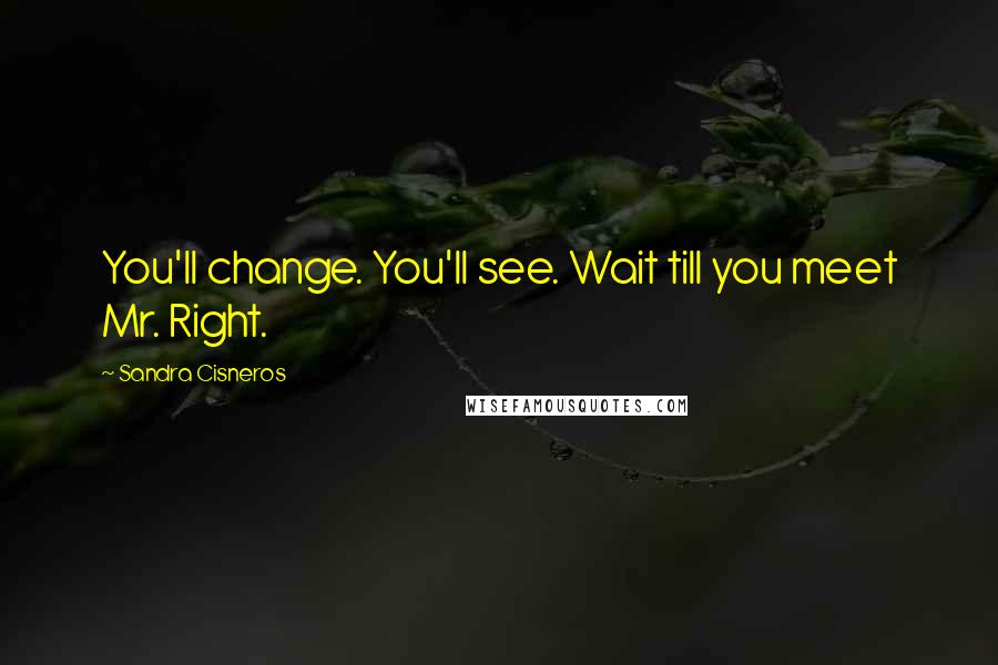 Sandra Cisneros Quotes: You'll change. You'll see. Wait till you meet Mr. Right.