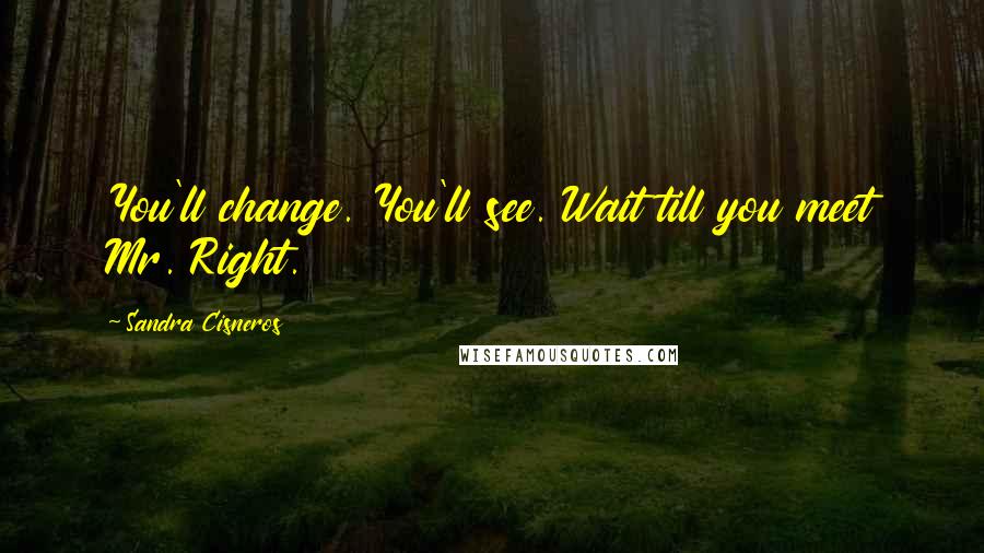 Sandra Cisneros Quotes: You'll change. You'll see. Wait till you meet Mr. Right.