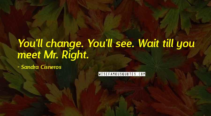 Sandra Cisneros Quotes: You'll change. You'll see. Wait till you meet Mr. Right.