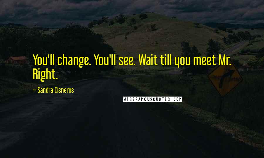 Sandra Cisneros Quotes: You'll change. You'll see. Wait till you meet Mr. Right.