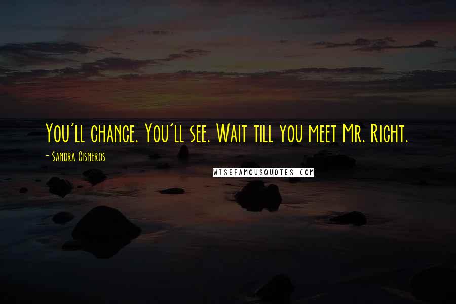 Sandra Cisneros Quotes: You'll change. You'll see. Wait till you meet Mr. Right.