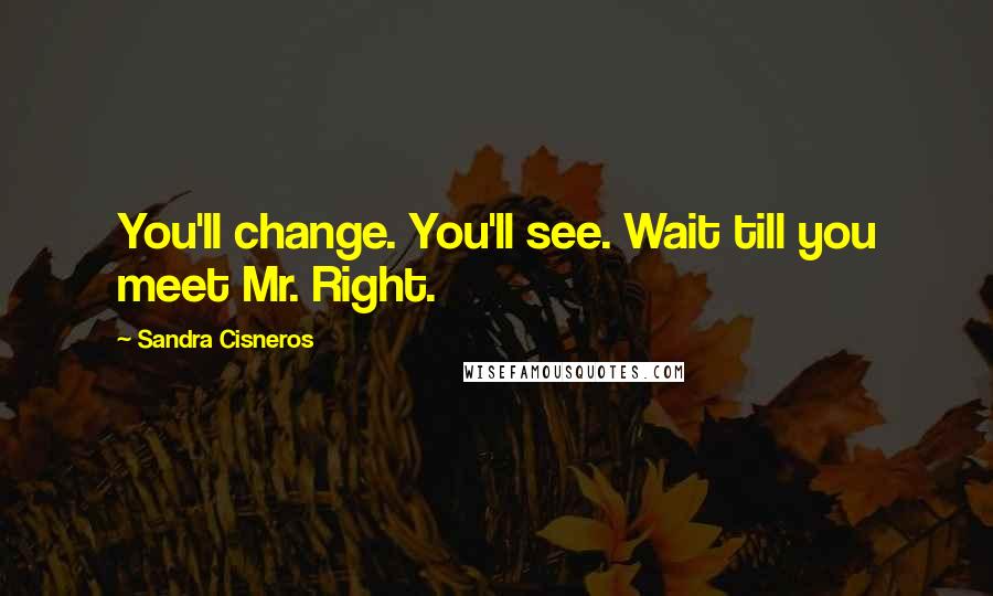 Sandra Cisneros Quotes: You'll change. You'll see. Wait till you meet Mr. Right.