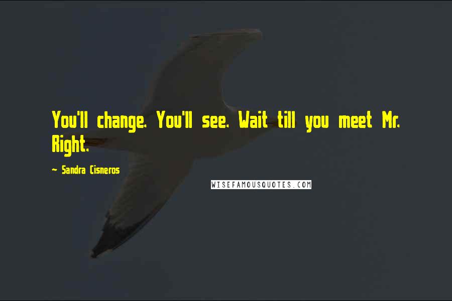 Sandra Cisneros Quotes: You'll change. You'll see. Wait till you meet Mr. Right.