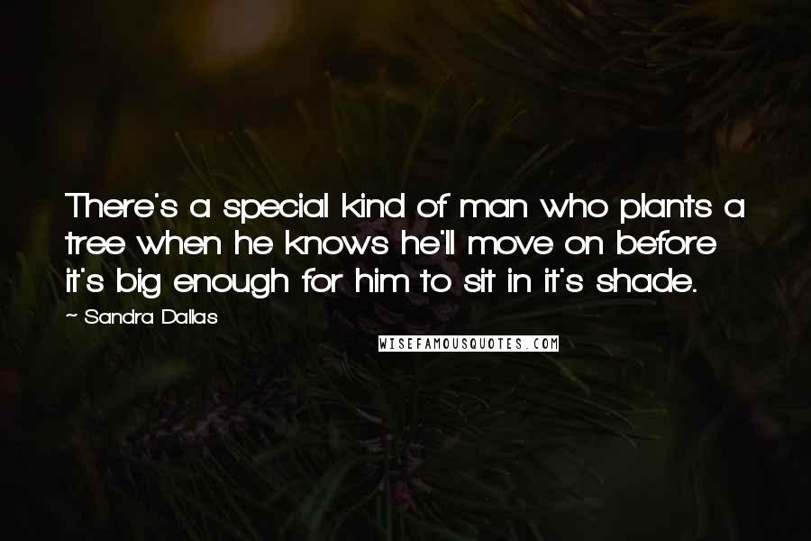 Sandra Dallas Quotes: There's a special kind of man who plants a tree when he knows he'll move on before it's big enough for him to sit in it's shade.