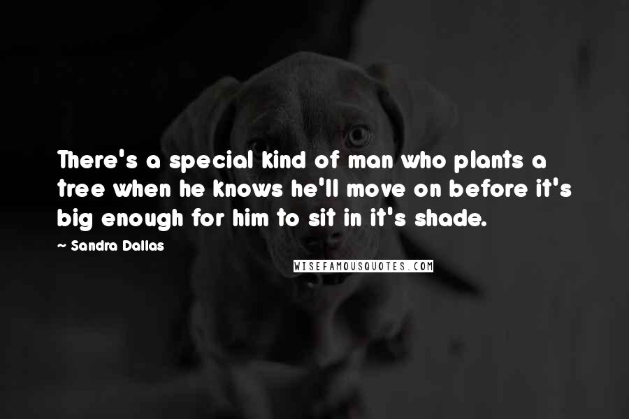 Sandra Dallas Quotes: There's a special kind of man who plants a tree when he knows he'll move on before it's big enough for him to sit in it's shade.