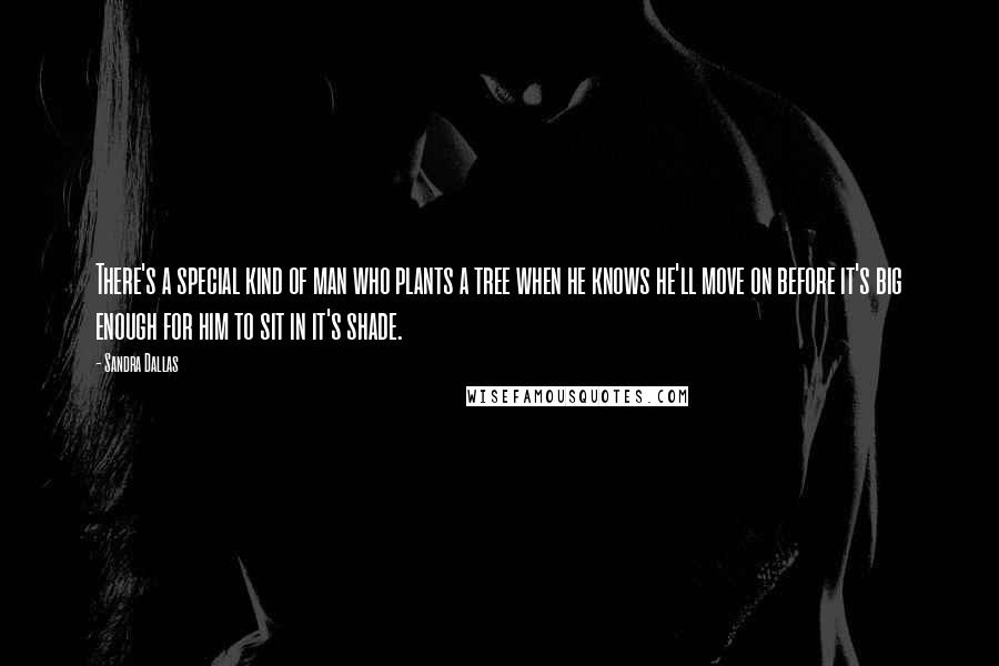 Sandra Dallas Quotes: There's a special kind of man who plants a tree when he knows he'll move on before it's big enough for him to sit in it's shade.