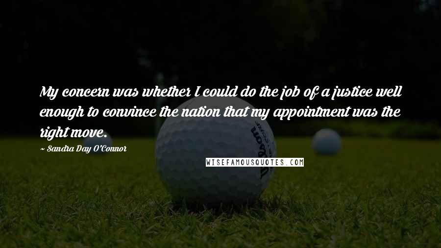 Sandra Day O'Connor Quotes: My concern was whether I could do the job of a justice well enough to convince the nation that my appointment was the right move.