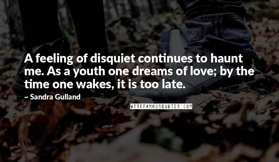 Sandra Gulland Quotes: A feeling of disquiet continues to haunt me. As a youth one dreams of love; by the time one wakes, it is too late.