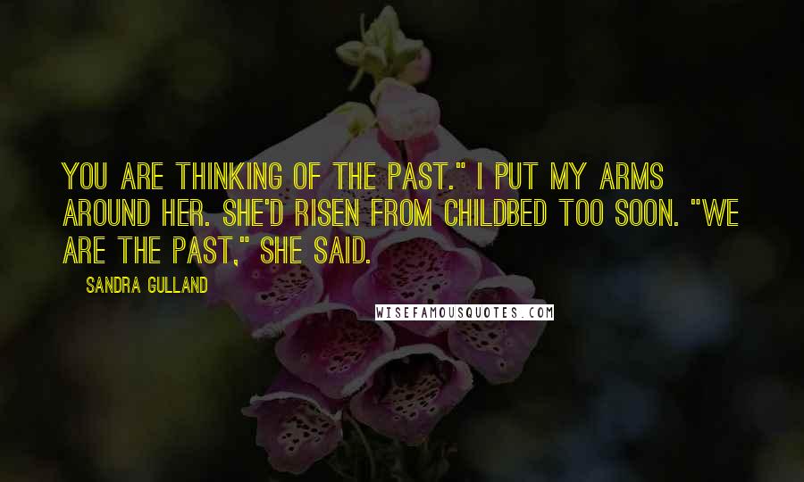 Sandra Gulland Quotes: You are thinking of the past." I put my arms around her. She'd risen from childbed too soon. "We are the past," she said.