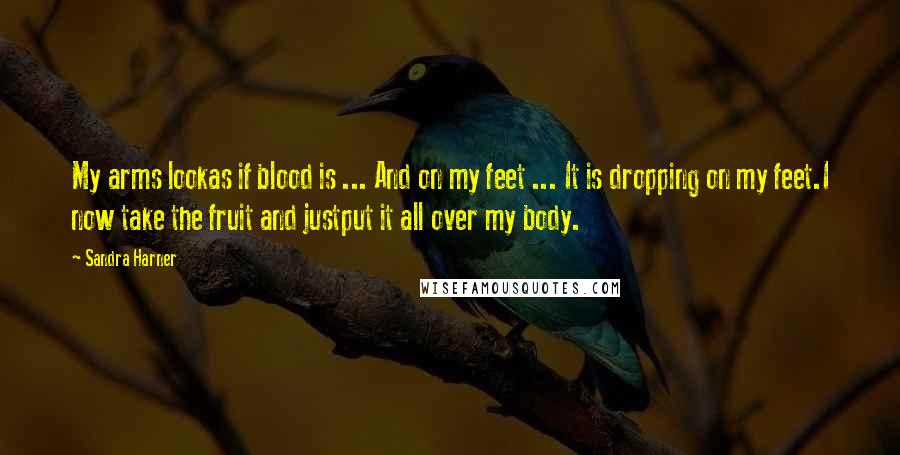 Sandra Harner Quotes: My arms lookas if blood is ... And on my feet ... It is dropping on my feet.I now take the fruit and justput it all over my body.