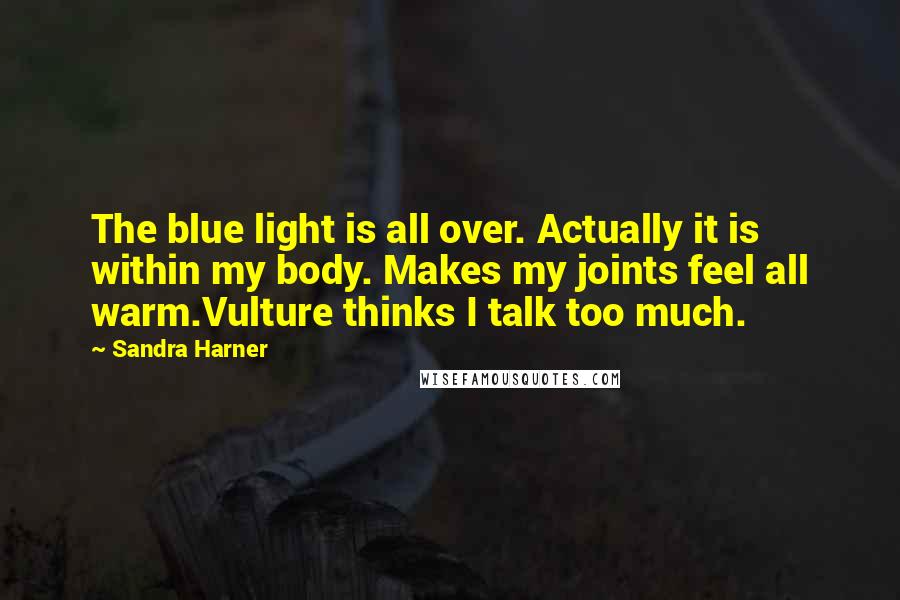 Sandra Harner Quotes: The blue light is all over. Actually it is within my body. Makes my joints feel all warm.Vulture thinks I talk too much.