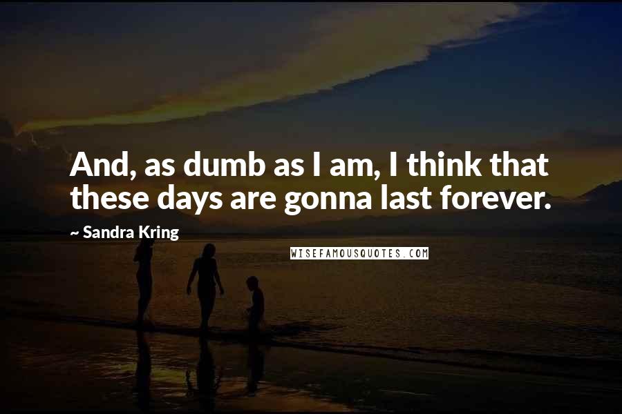 Sandra Kring Quotes: And, as dumb as I am, I think that these days are gonna last forever.