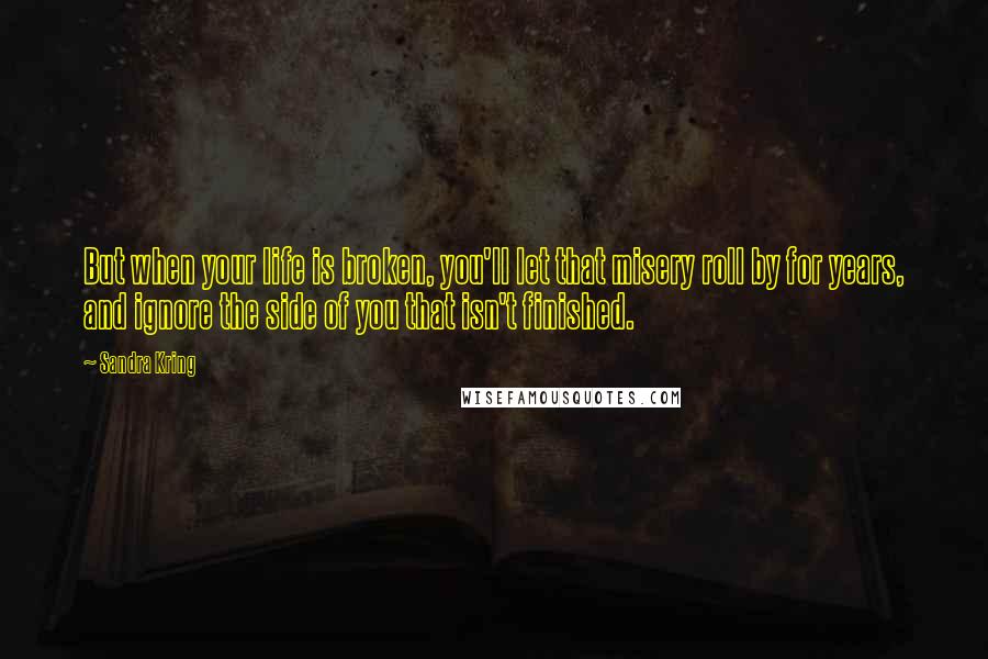 Sandra Kring Quotes: But when your life is broken, you'll let that misery roll by for years, and ignore the side of you that isn't finished.