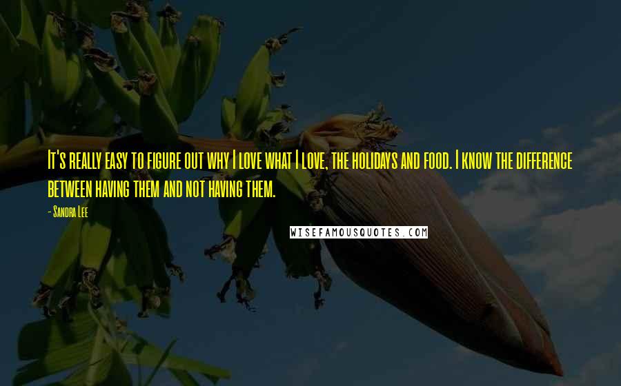 Sandra Lee Quotes: It's really easy to figure out why I love what I love, the holidays and food. I know the difference between having them and not having them.