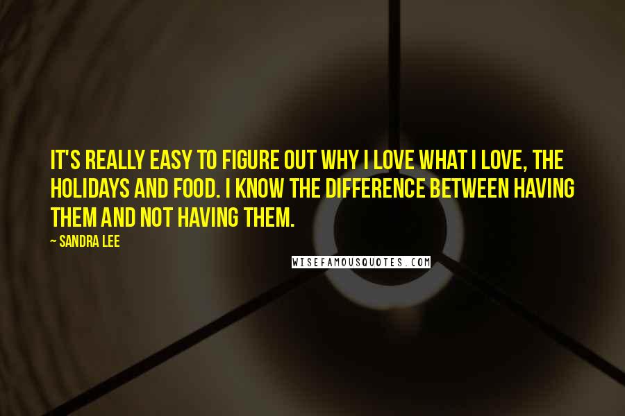 Sandra Lee Quotes: It's really easy to figure out why I love what I love, the holidays and food. I know the difference between having them and not having them.