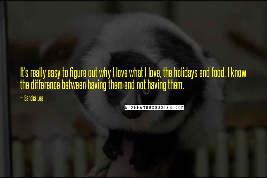 Sandra Lee Quotes: It's really easy to figure out why I love what I love, the holidays and food. I know the difference between having them and not having them.