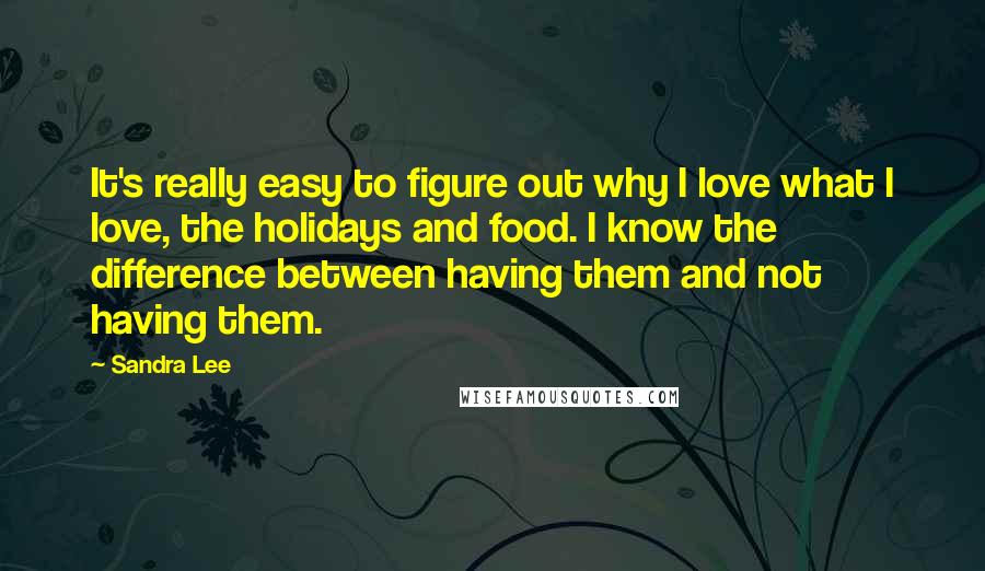 Sandra Lee Quotes: It's really easy to figure out why I love what I love, the holidays and food. I know the difference between having them and not having them.