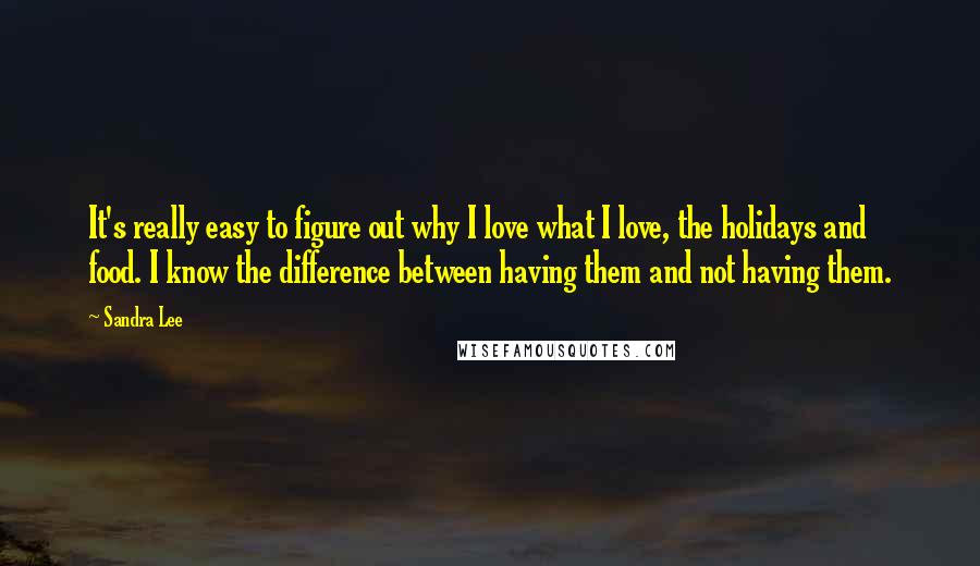 Sandra Lee Quotes: It's really easy to figure out why I love what I love, the holidays and food. I know the difference between having them and not having them.