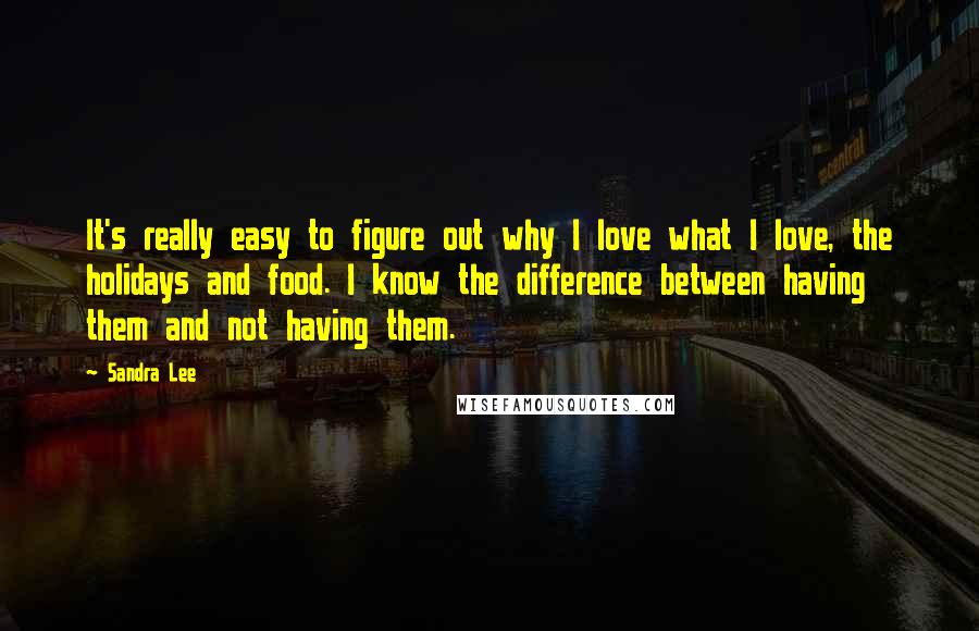 Sandra Lee Quotes: It's really easy to figure out why I love what I love, the holidays and food. I know the difference between having them and not having them.