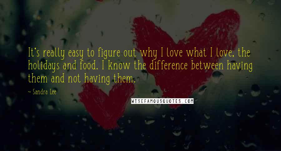 Sandra Lee Quotes: It's really easy to figure out why I love what I love, the holidays and food. I know the difference between having them and not having them.