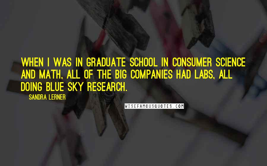 Sandra Lerner Quotes: When I was in graduate school in consumer science and math, all of the big companies had labs, all doing blue sky research.