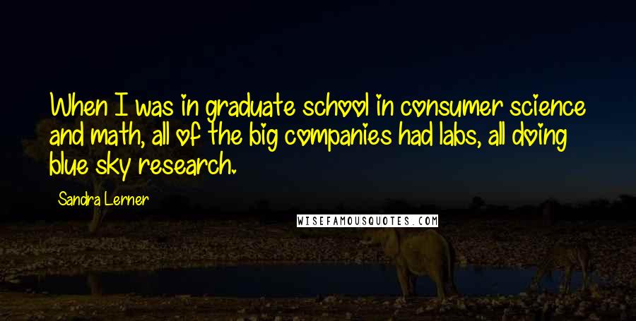 Sandra Lerner Quotes: When I was in graduate school in consumer science and math, all of the big companies had labs, all doing blue sky research.