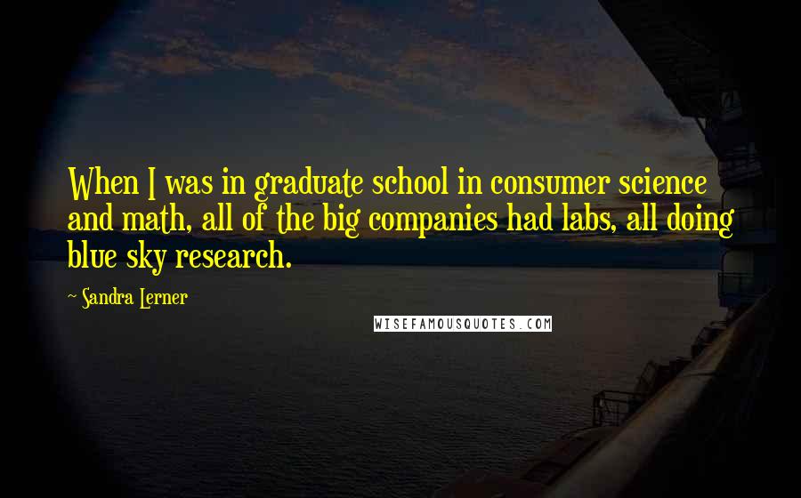 Sandra Lerner Quotes: When I was in graduate school in consumer science and math, all of the big companies had labs, all doing blue sky research.