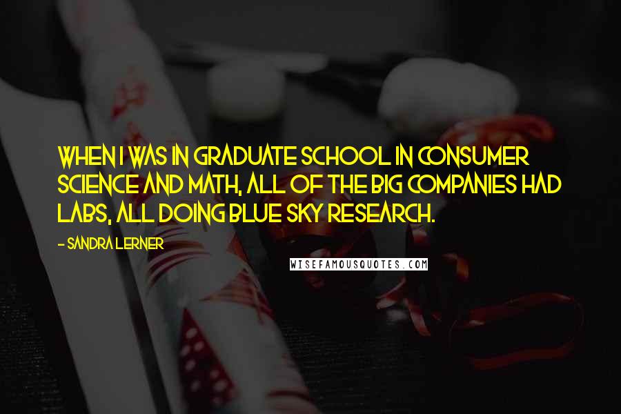 Sandra Lerner Quotes: When I was in graduate school in consumer science and math, all of the big companies had labs, all doing blue sky research.