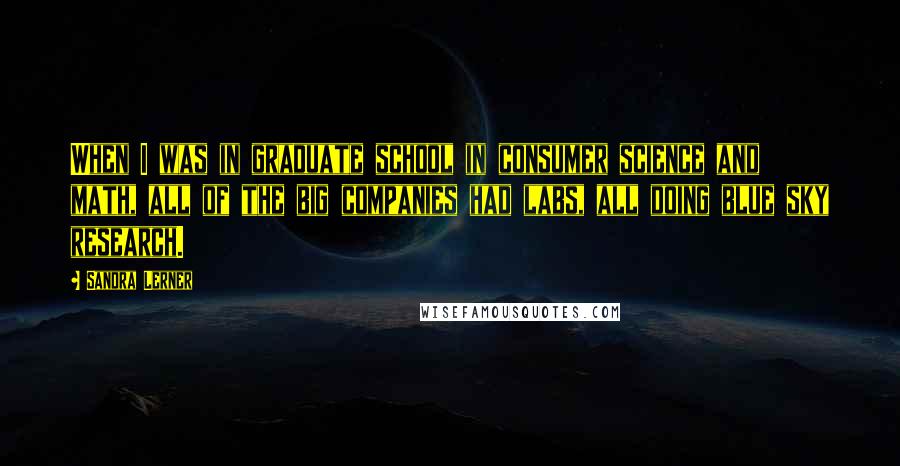 Sandra Lerner Quotes: When I was in graduate school in consumer science and math, all of the big companies had labs, all doing blue sky research.
