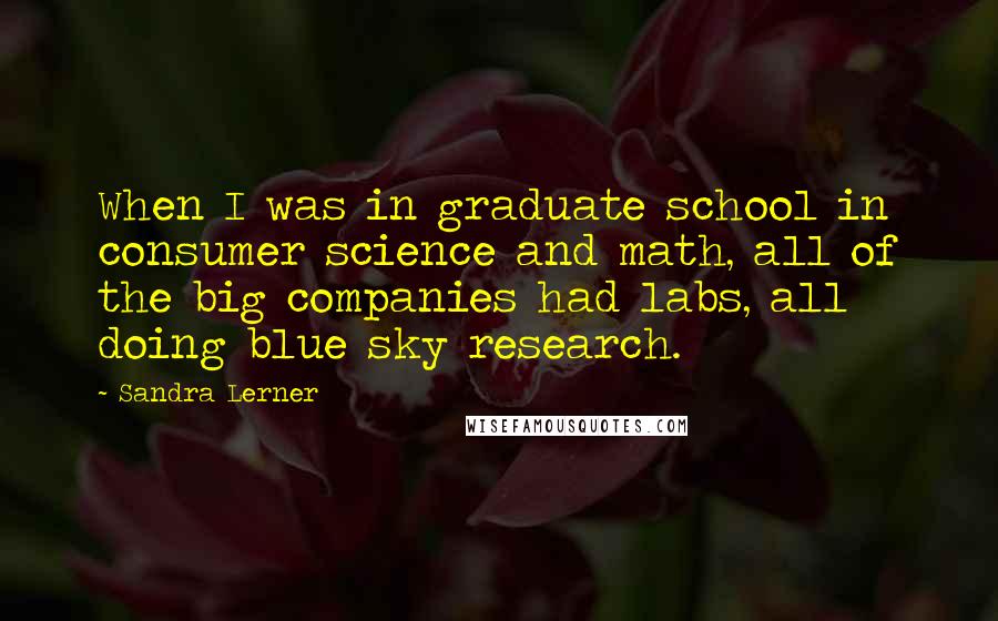 Sandra Lerner Quotes: When I was in graduate school in consumer science and math, all of the big companies had labs, all doing blue sky research.