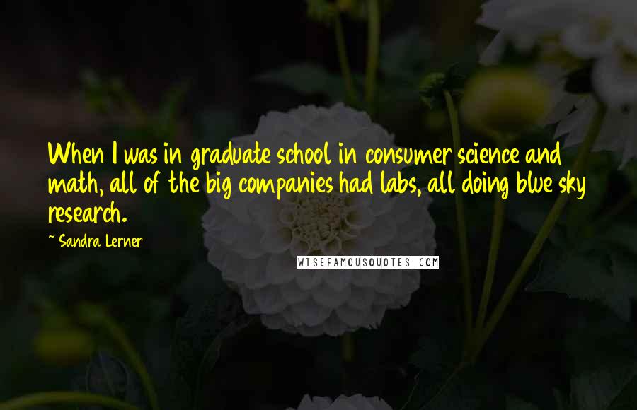 Sandra Lerner Quotes: When I was in graduate school in consumer science and math, all of the big companies had labs, all doing blue sky research.