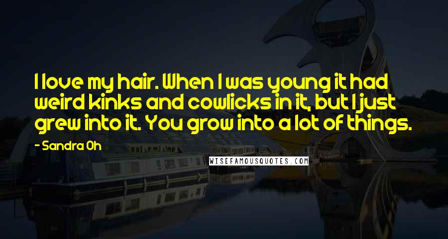 Sandra Oh Quotes: I love my hair. When I was young it had weird kinks and cowlicks in it, but I just grew into it. You grow into a lot of things.