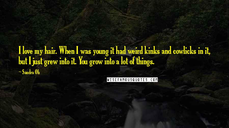 Sandra Oh Quotes: I love my hair. When I was young it had weird kinks and cowlicks in it, but I just grew into it. You grow into a lot of things.